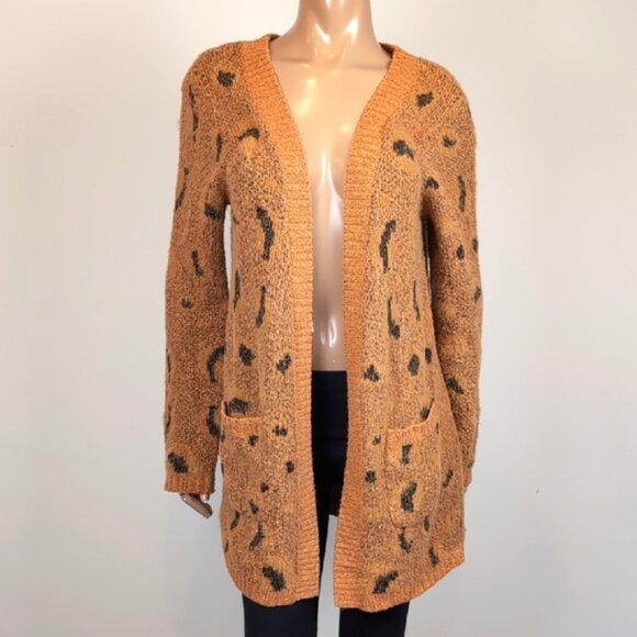 Woven Heart Open Longline Cardigan Sweater Fuzzy Leopard Print Winter Knit - Picture 11 of 11